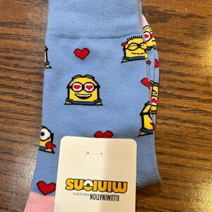 Minions Women's Light Blue Novelty Crew Socks - Heart Eyes Design
